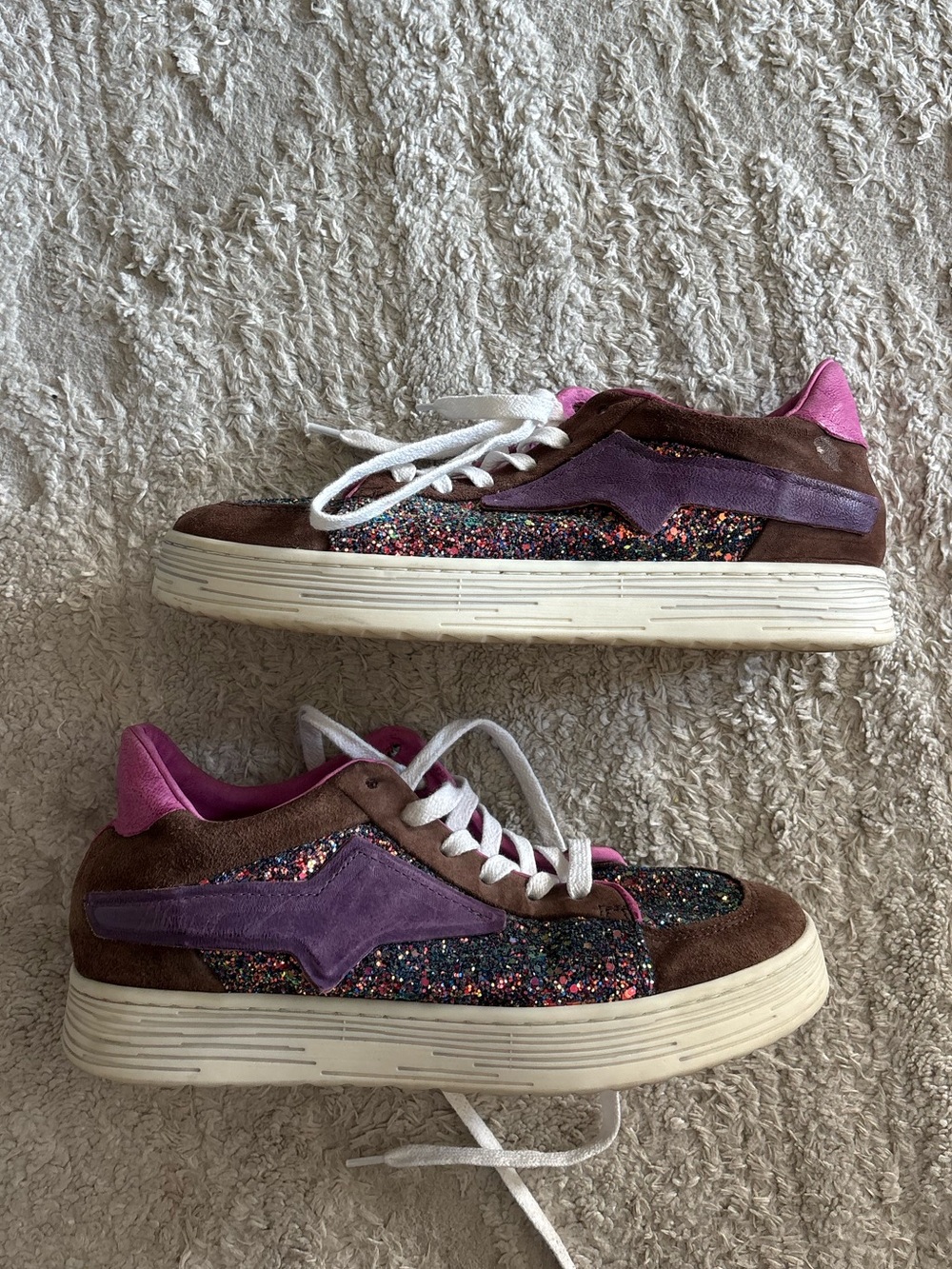 A.S.98 Brown Purple Glitter Platform Sneakers Size 38 ( US 7.5)